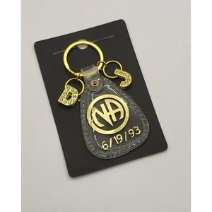 NA Narcotics Anonymous HANDMADE CLEAR resin keytag with initial ^ clean date!